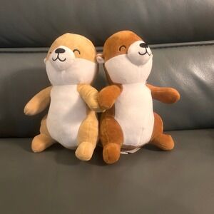Frankford Plush Stuffed Otters Set of 2 Tan Brown Surface Washable